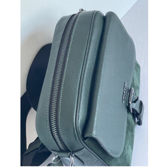 Coach Hudson Suede Messenger Shoulder Bag Leather Crossbody Green CB906 - Picture 7 of 12